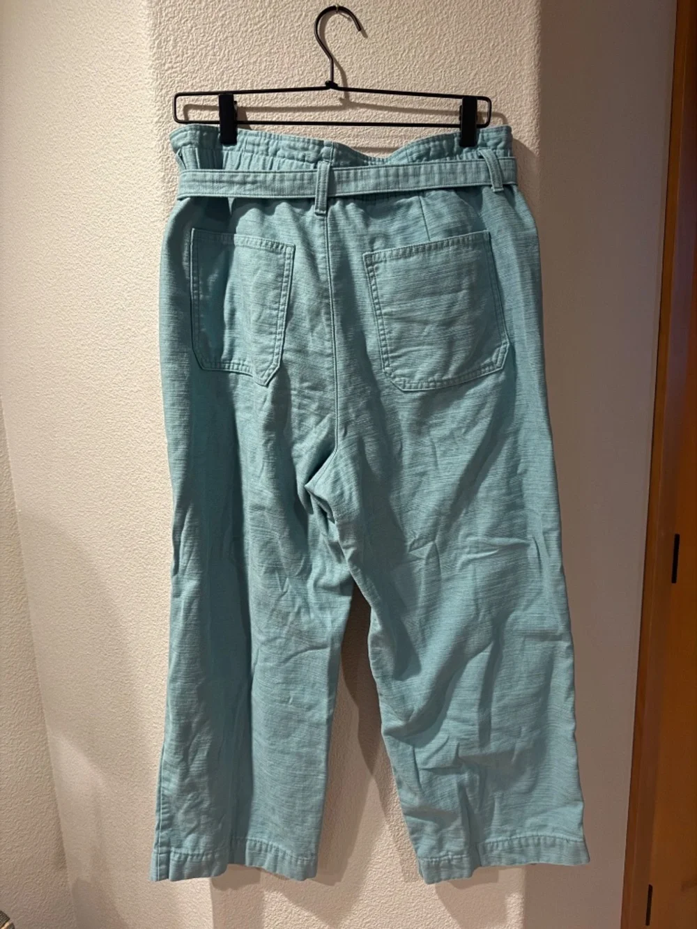 J.Crew Chambray Wide-Leg Cropped Tie-Waist Pants Teal Aqua - Size 12